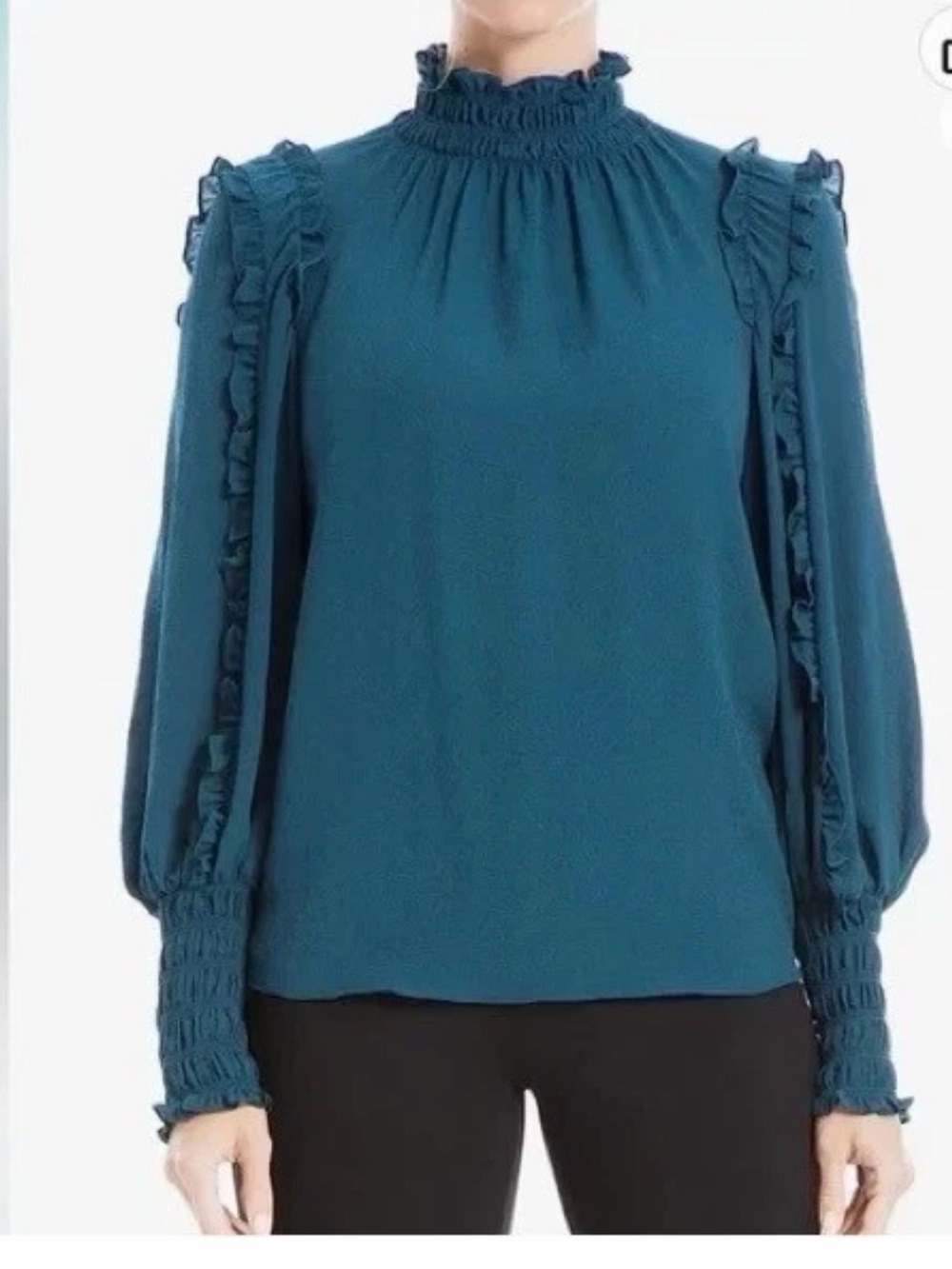 Max Studio Teal Smocked Neck Blouse